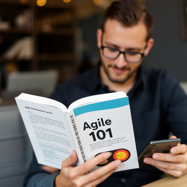 A mobile professional reading a 101 book on Agile